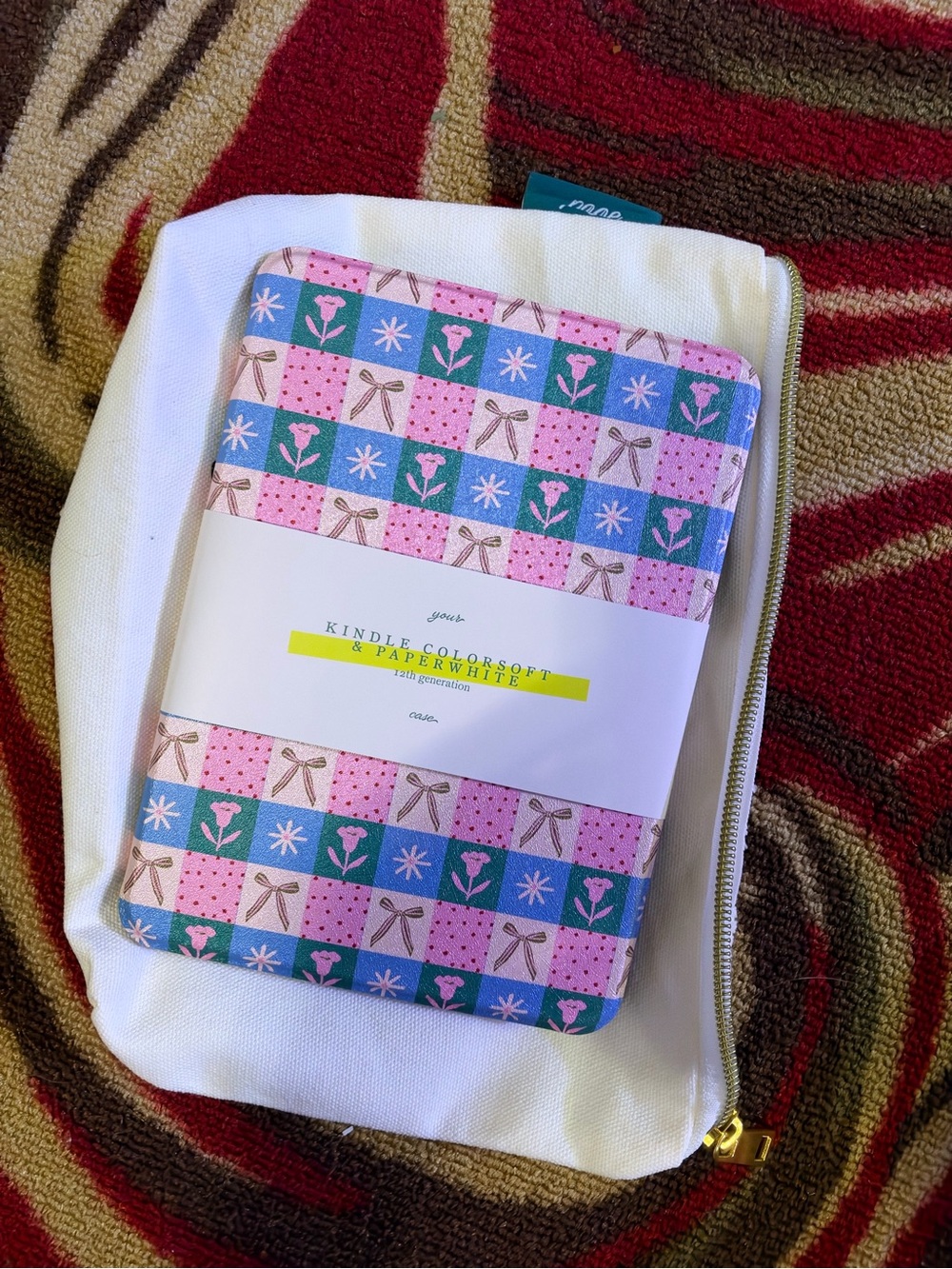 Kindle 11th Gen Colorsoft & Paperwhite Floral Patchwork Case Pink and Blue. NWT